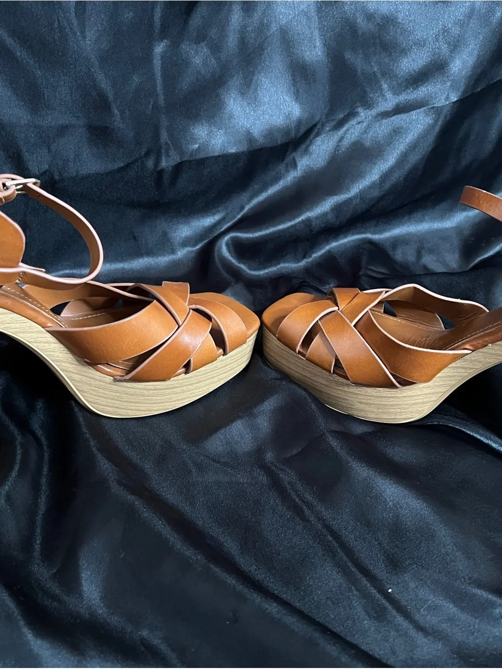 Zara Brown Leather Braided Platform Sandals - Picture 6 of 7
